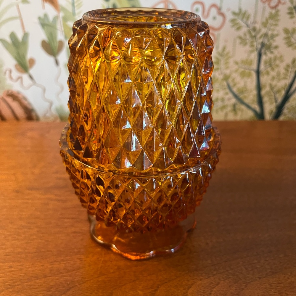 SOLD!! 
Vintage Antique Fairy Lamp Amber Diamond with Tabs Indiana Glass Co.